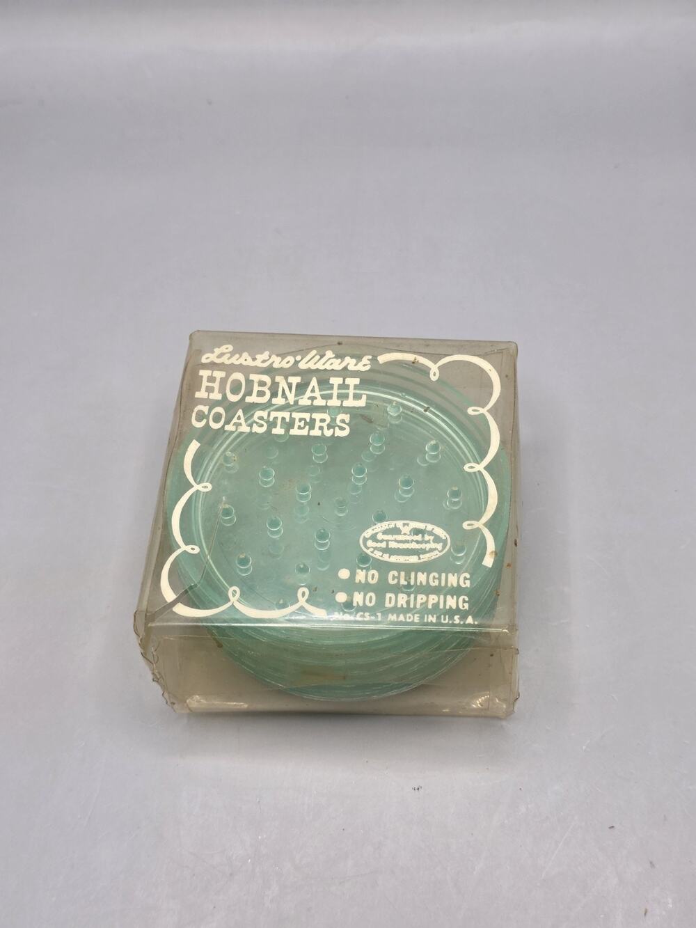 Vintage Lustro-Ware Green Hobnail Coasters CS-1 Set In Original Box Mid-Century